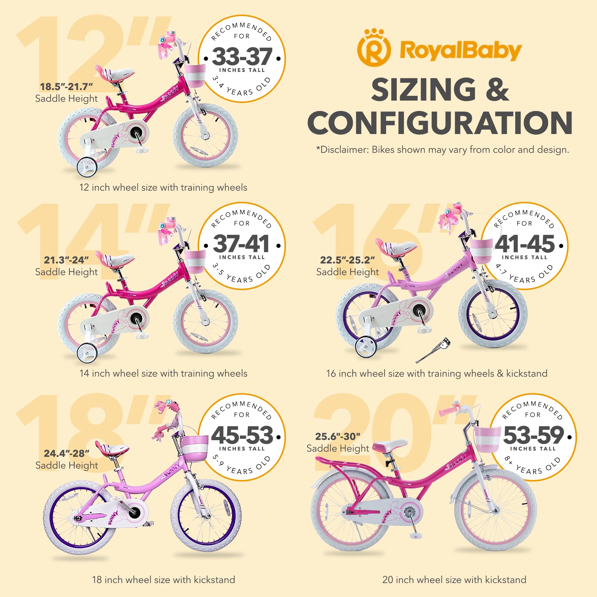 Royalbaby Princess Girl Children'S Bicycle Outdoor Ride-On Bike With Kickstand, Adjustable Seat, And Basket, 20 Inch, Bunny/Fuch