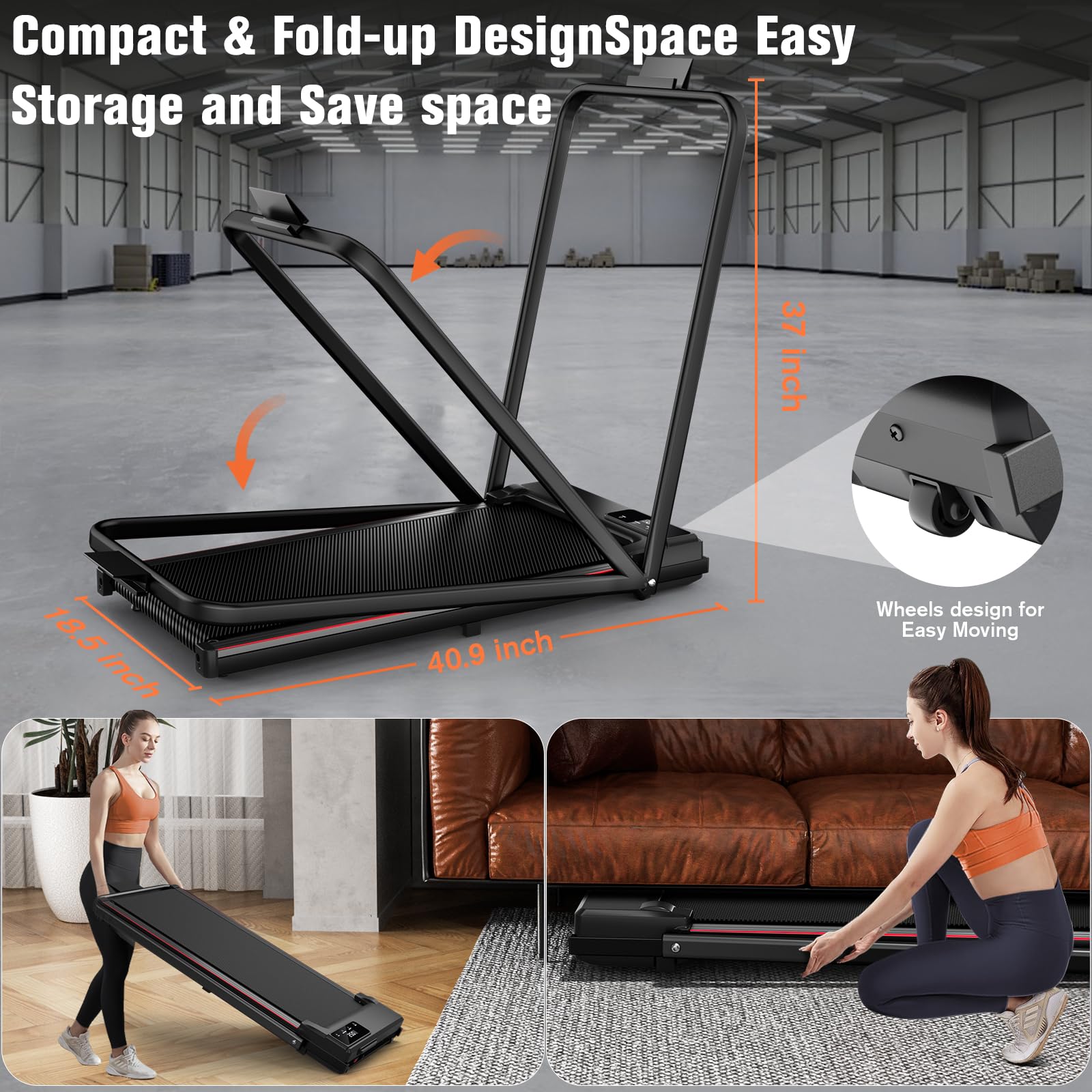 Treadmill With Incline, Small Walking Pad With Handle Bar, Under Desk Treadmill For Home Office 300 Lbs Capacity, Remote Control