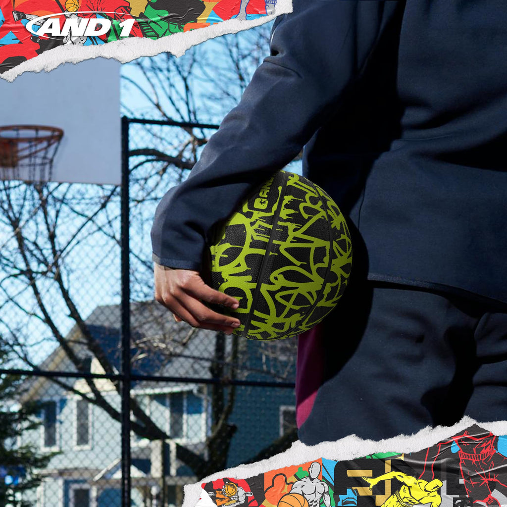 AND1 Fantom Graffiti Basketball: Official Regulation Size 7 (29.5 inches) - Deep Channel Construction Streetball, Made for Indoo