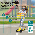 SereneLife 3 Wheel Scooter for Toddlers and Kids - Foldable Kid Scooter with LED Wheels, Adjustable Handlebar, Rear Brake, Anti-