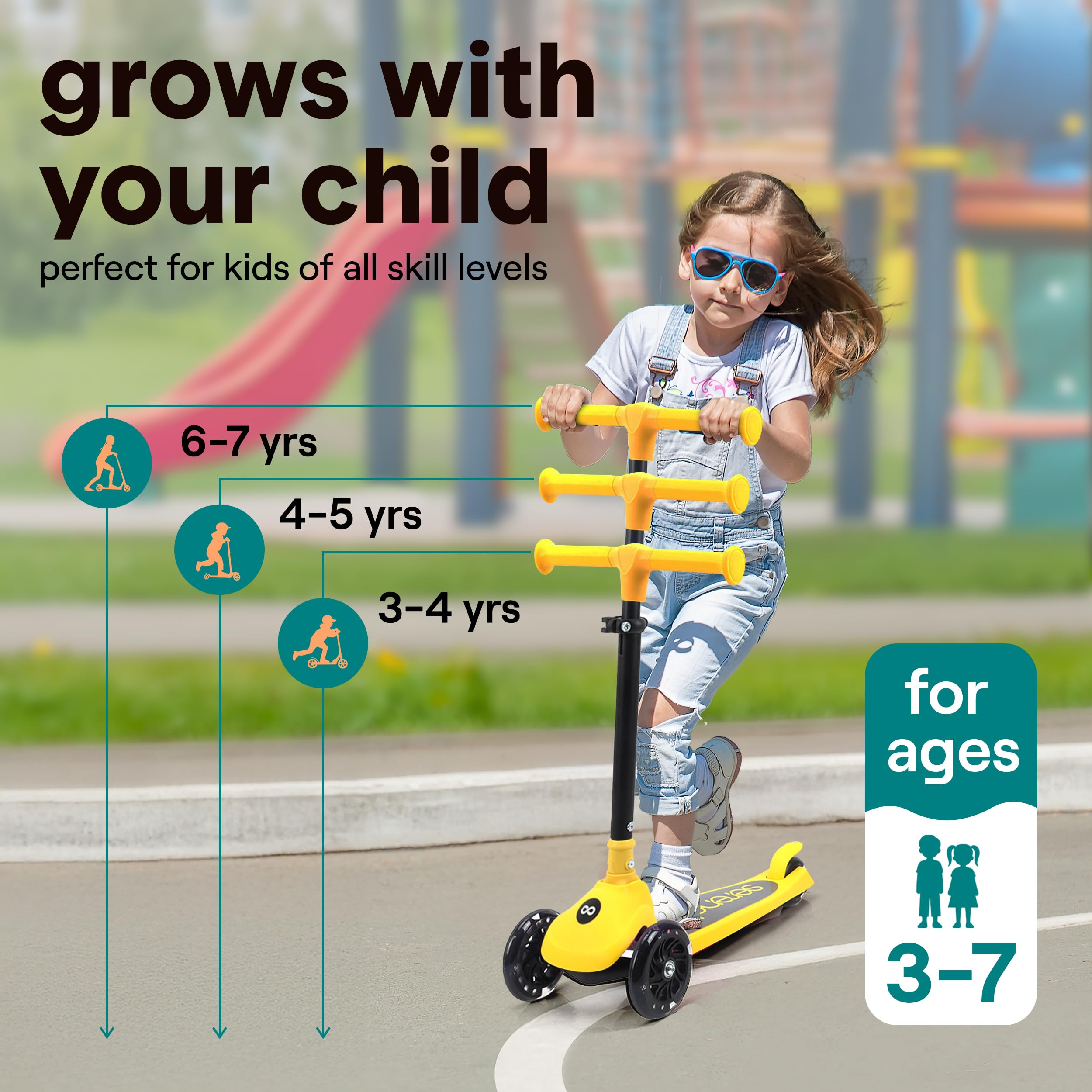 SereneLife 3 Wheel Scooter for Toddlers and Kids - Foldable Kid Scooter with LED Wheels, Adjustable Handlebar, Rear Brake, Anti-