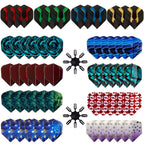 Shot Taker Co. Est. 2017 Standard Dart Flights 60Pc (12 Designs) + 16Pc Flight Savers - Durable Replacement Feather Tail Wings -