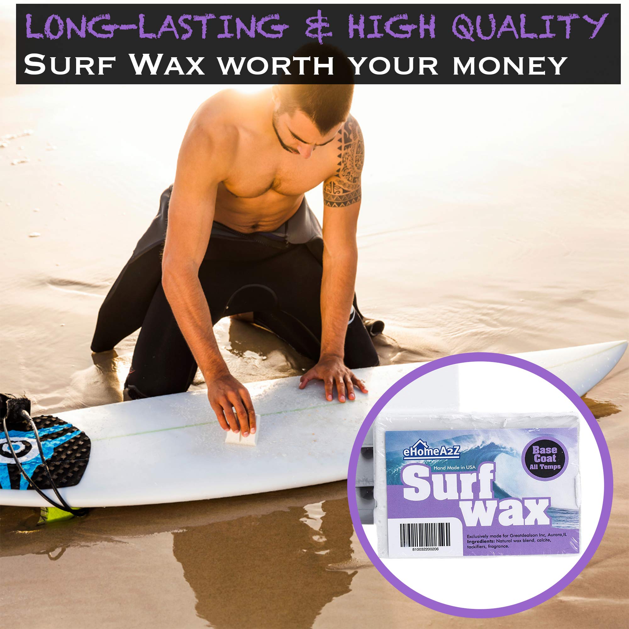 Ehomea2Z Surfboard Wax Basecoat High Performance All Natural 1,2,3,4 Pack (4)