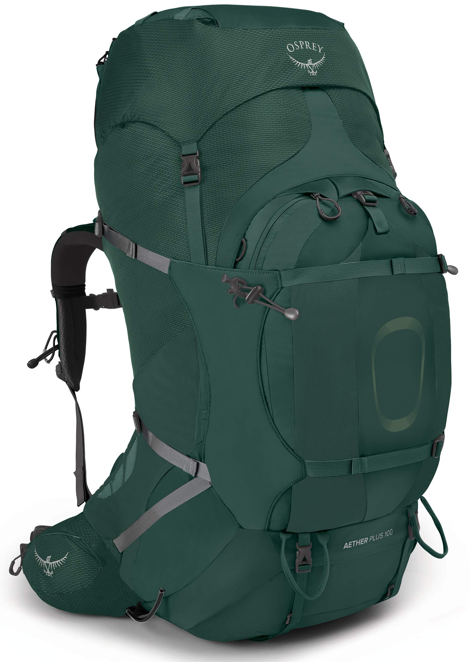 Osprey Aether Plus 100L Mens Backpacking Backpack, Axo Green, L/XL