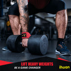 Ihuan Wrist Straps For Weight Lifting - Lifting Straps For Weightlifting  Gym Wrist Wraps With Extra Hand Grips Support For Stre
