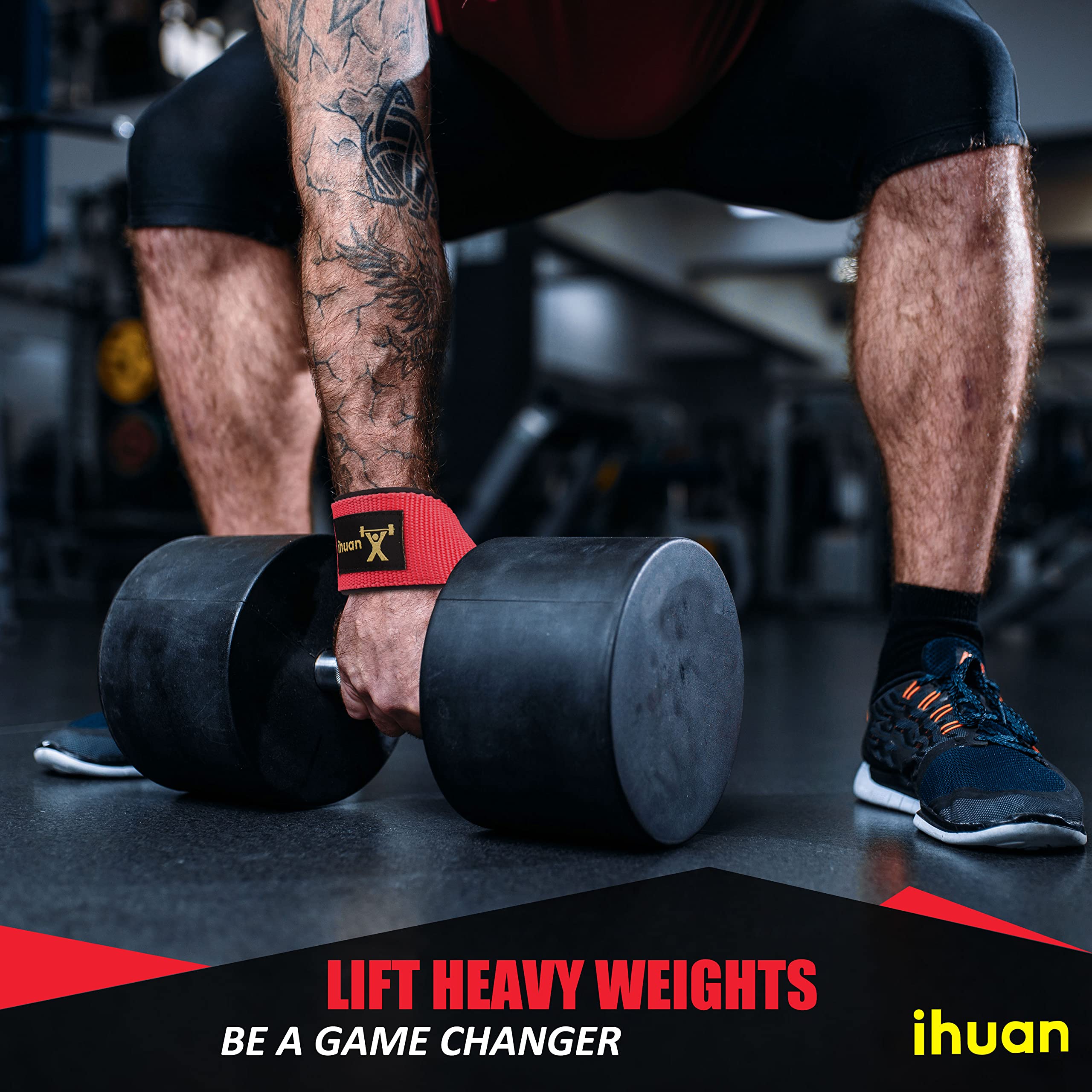 Ihuan Wrist Straps For Weight Lifting - Lifting Straps For Weightlifting  Gym Wrist Wraps With Extra Hand Grips Support For Stre