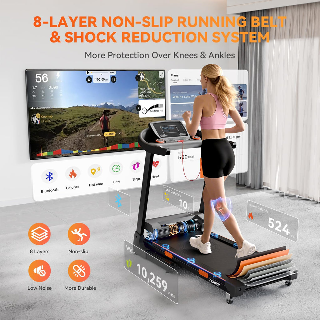 8.7MPH Treadmills for Home, Auto-Folding Walking Pad with 0-15% Incline, 3.5HP Motor Supports 300lbs, Bluetooth & Pulse Monitor