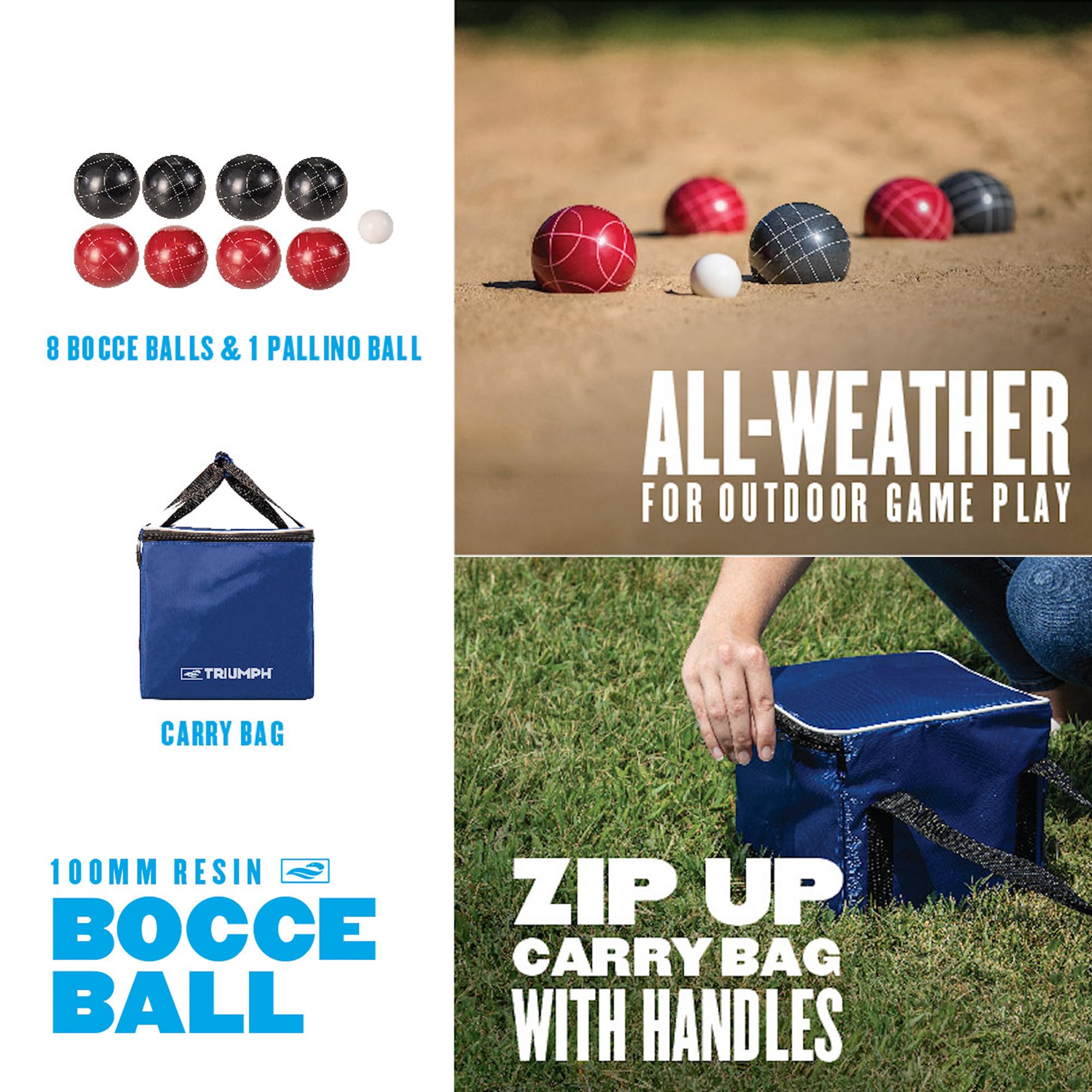 Triumph Sports Competition 100Mm Resin Bocce Ball Outdoor Game Set With Carrying Bag For Easy Storage,Multi,One Size,35-7103-3