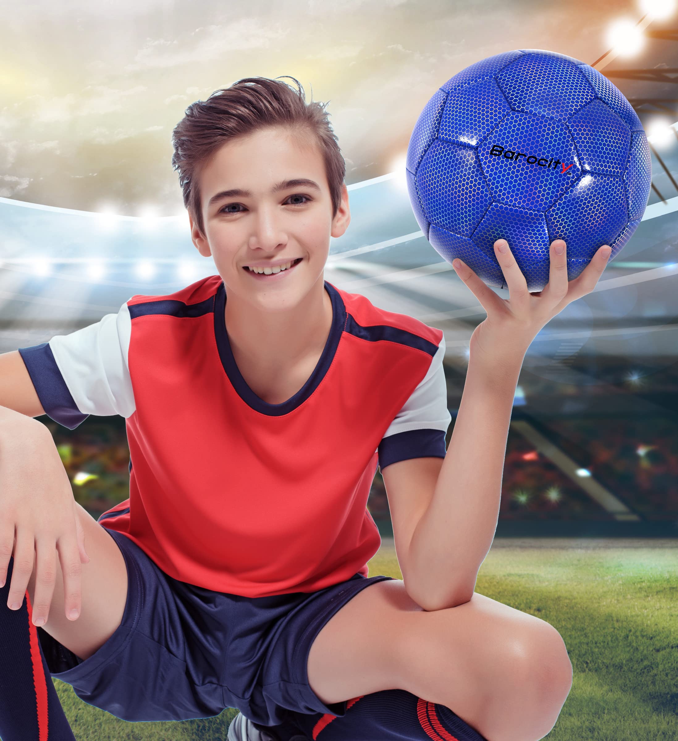 Barocity Soccer Ball - Boys And Girls Official Match Ball With Cool Reflective Rainbow Hex Pattern, For Indoor And Outdoor, Play