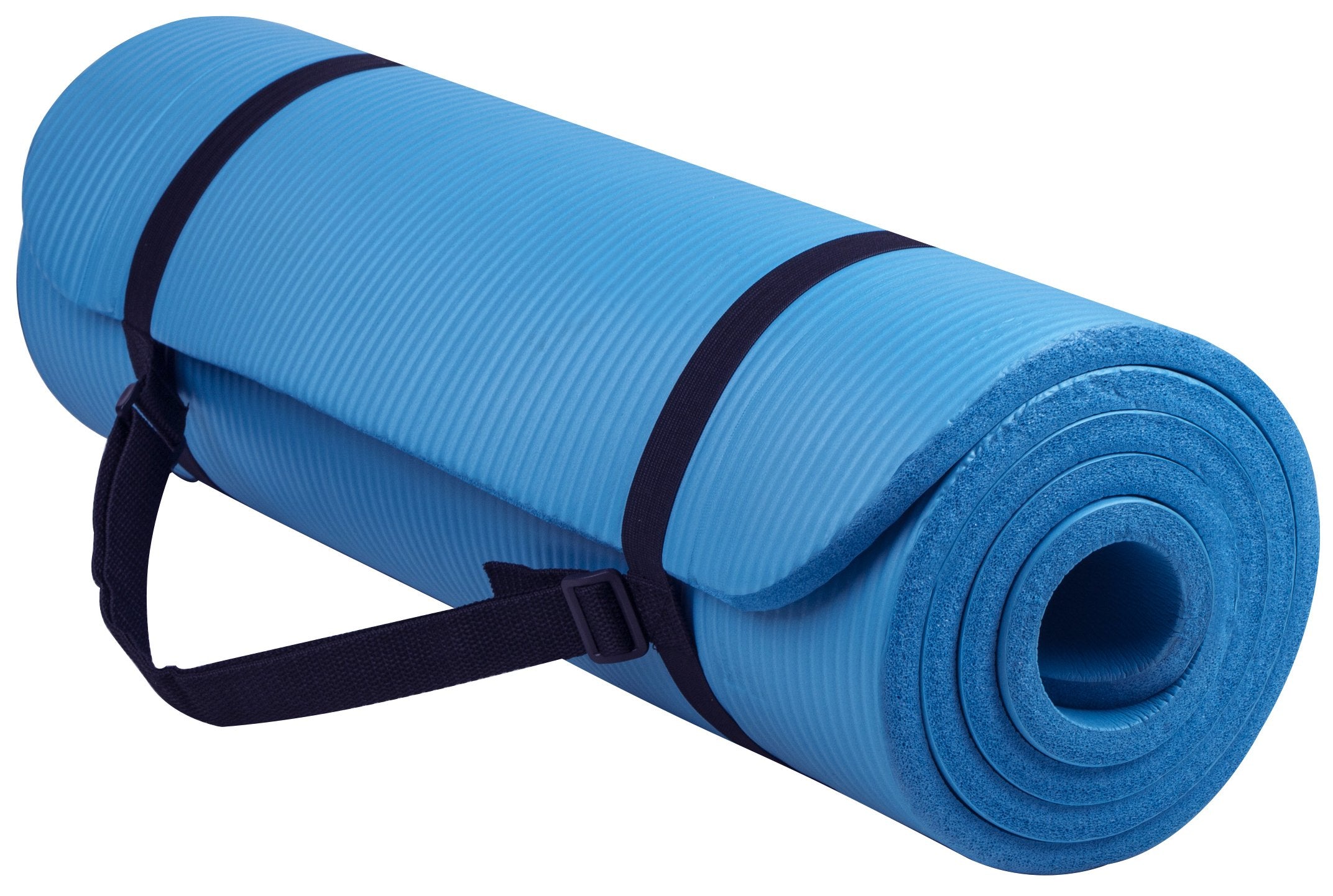 Fitvids All Purpose 1/2-Inch Extra Thick High Density Anti-Tear Exercise Yoga Mat With Carrying Strap And Yoga Blocks, Blue