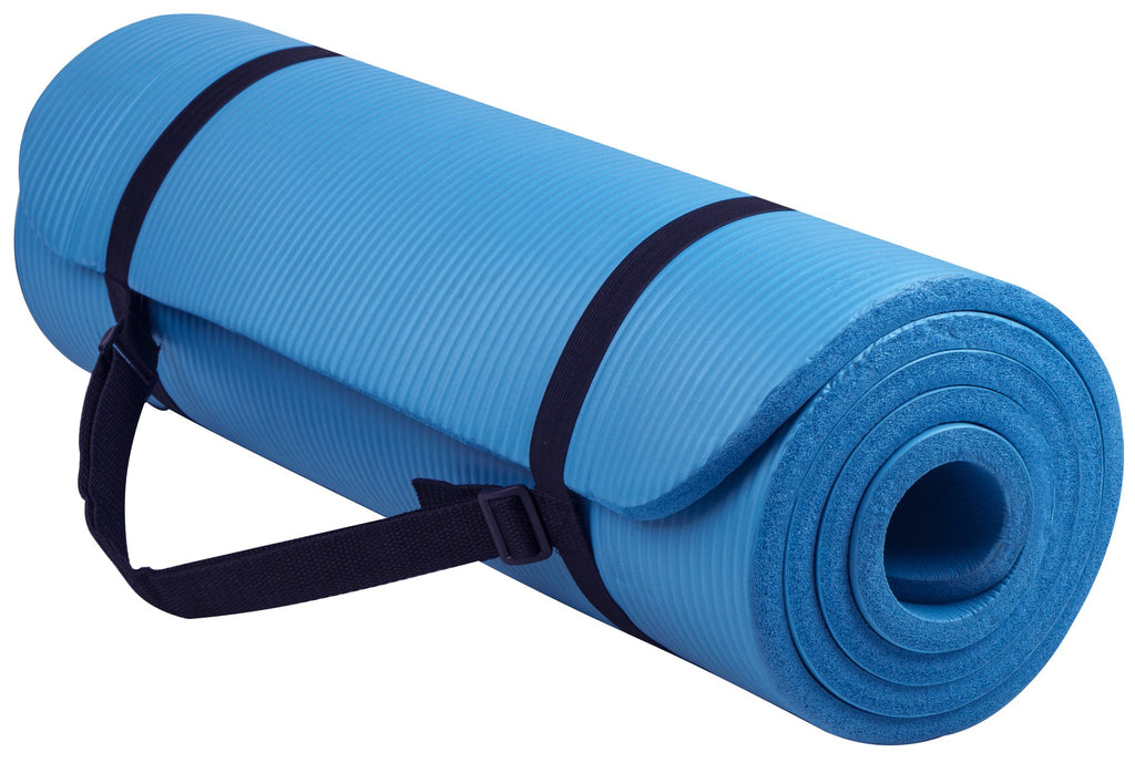Fitvids 1/2-Inch Thick High Density Foam Exercise Yoga Mat with Carrying Strap, For Cushioning The Body Against Hard Floors, Blu