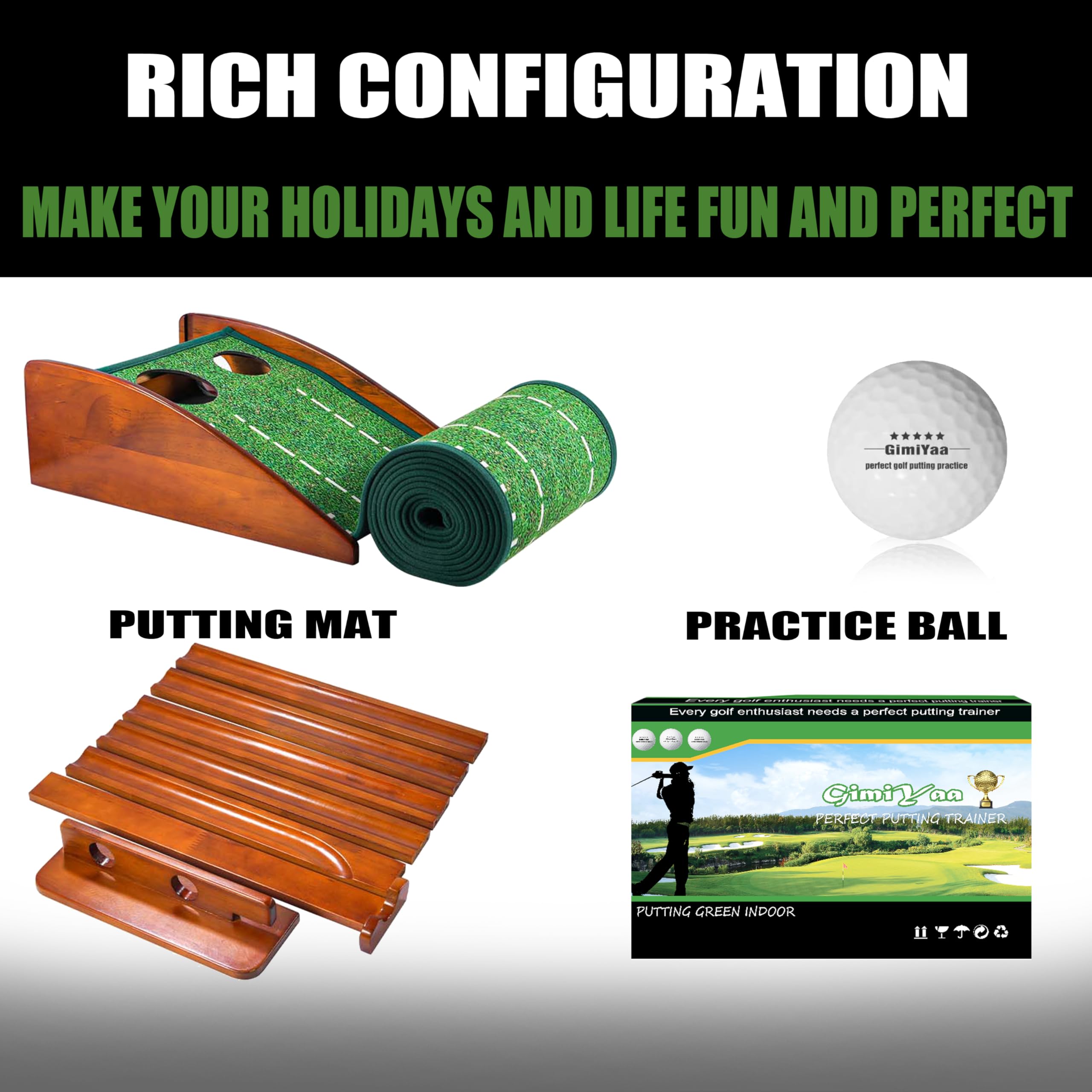 Gimiyaa Golf Putting Mat Green Indoor And Outdoor With Auto Ball Return,Game Practice Golf Gifts For Home, Office, Backyard Indo
