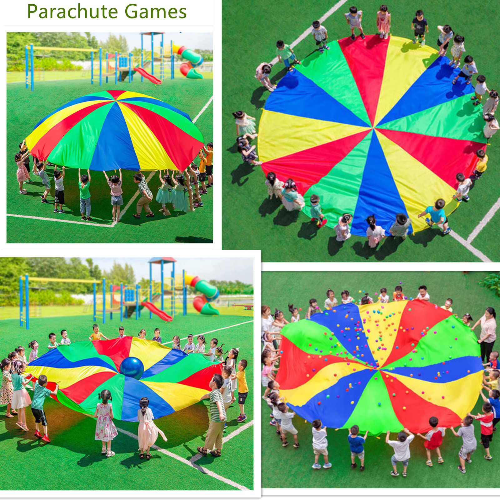 Spinfox Play Parachute 10Ft Multicolored Parachute With Handles For Kids, Kids Play Parachute For Indoor Outdoor Games Exercise
