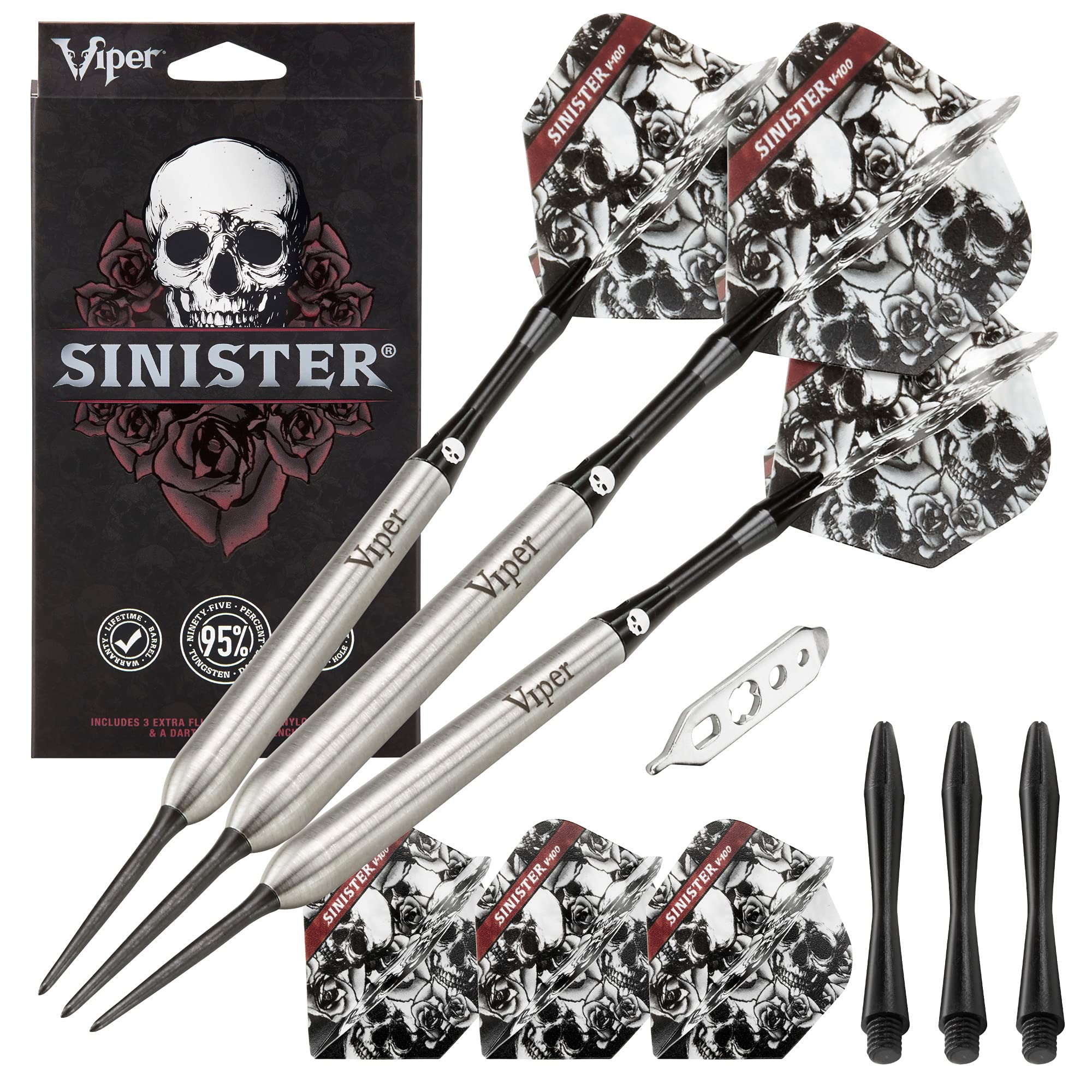 Viper By Gld Products Sinister 95% Tungsten Steel Tip Darts, 25 Grams,Silver,23-3811-25