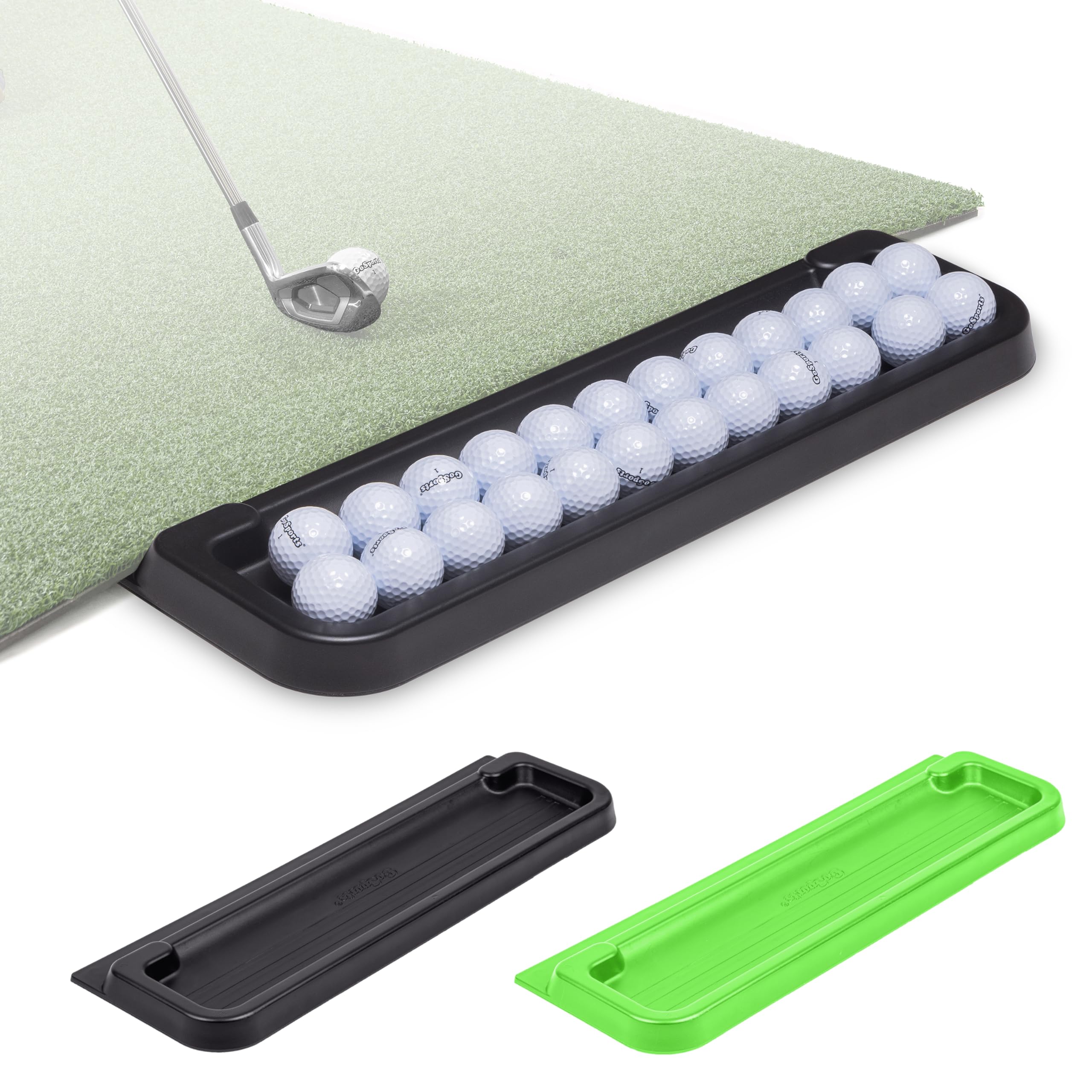 Gosports All-Weather Golf Ball Tray - 24 Ball Capacity - Compatible With All Hitting Mats - Black Or Green
