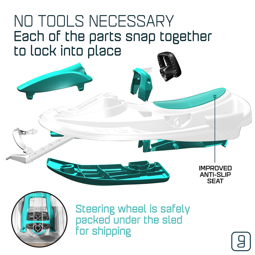 Gizmo Riders Stratos Snow Bobsled for Kids- 2 Person Steerable Snow Sled for Ages 3 and Up (Nimbus Ice Blue), (GRSTR-ASSORT)