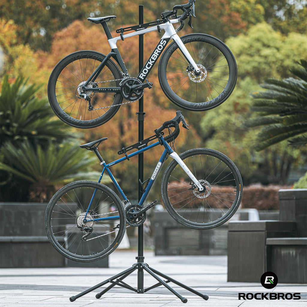 Rockbros 2 Bicycle Vertical Trailer Rack Indoor Bike Rack Gravity Wall Vertical Bike Stand Adjustable 68.11-110.2In For Road, Mt