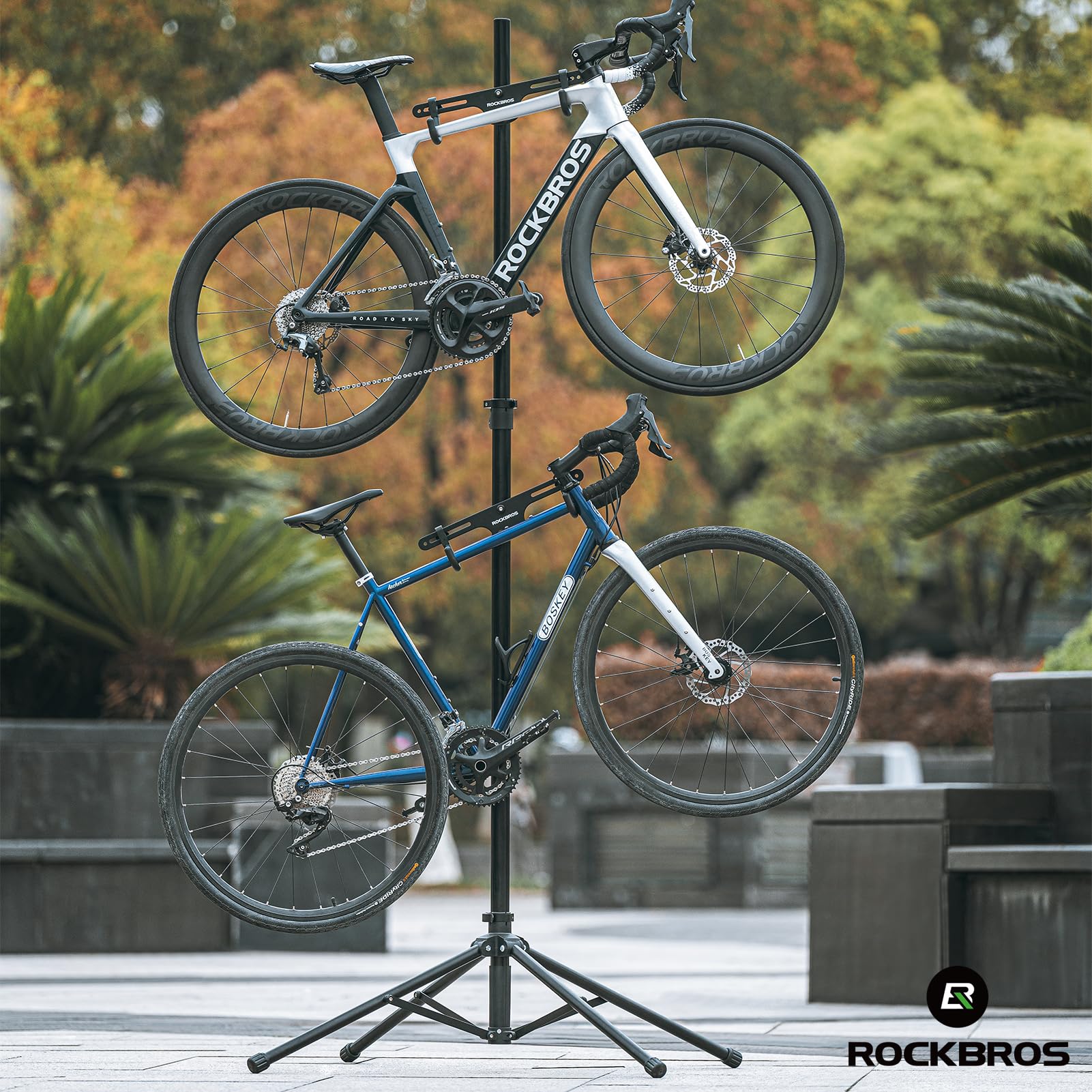Rockbros 2 Bicycle Vertical Trailer Rack Indoor Bike Rack Gravity Wall Vertical Bike Stand Adjustable 68.11-110.2In For Road, Mt