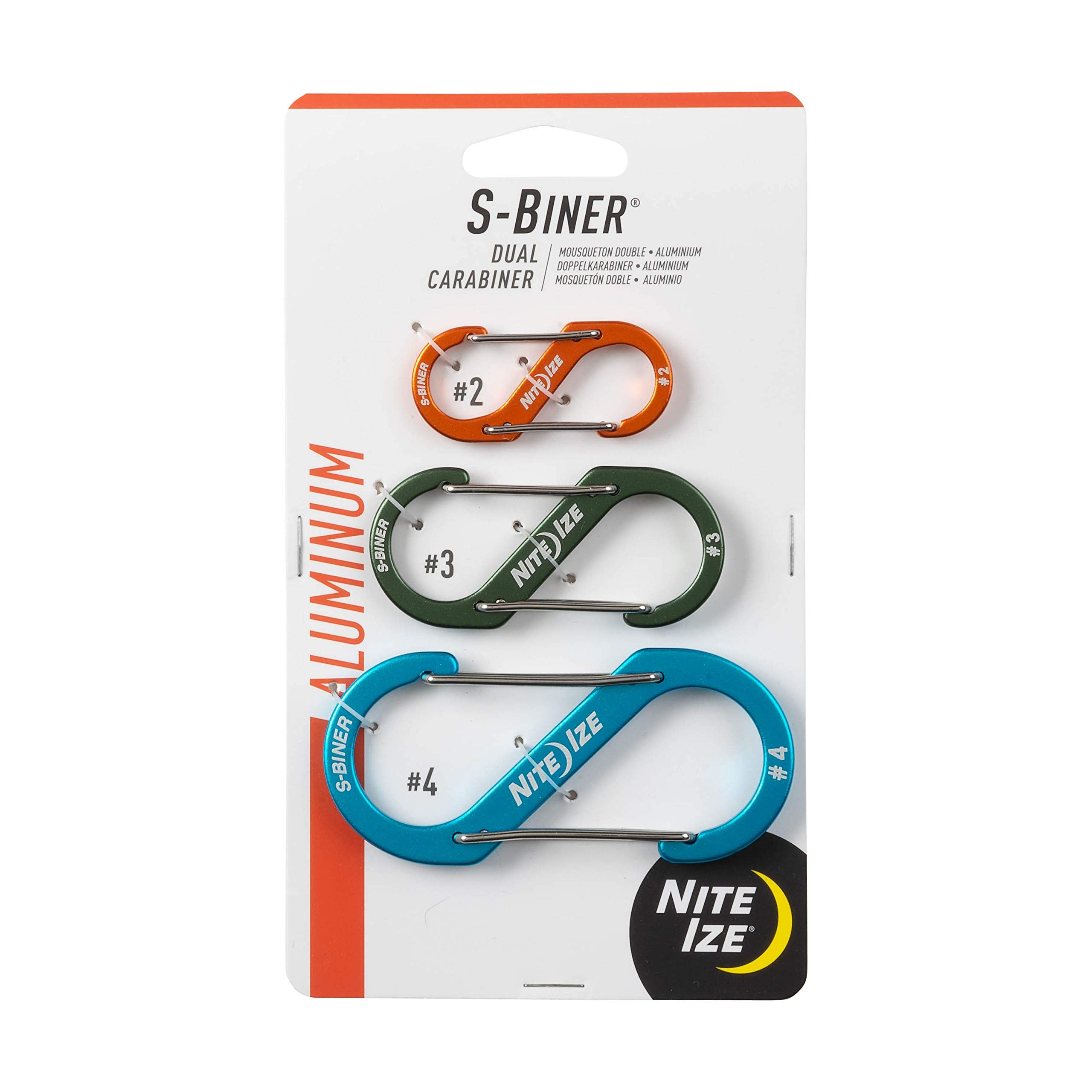 Nite Ize Dual Carabiner - Multiple S-Biner Sizes for Keys & Gear - Aluminum S-Biners for Car Keys, Keychains, & Camping Accessor