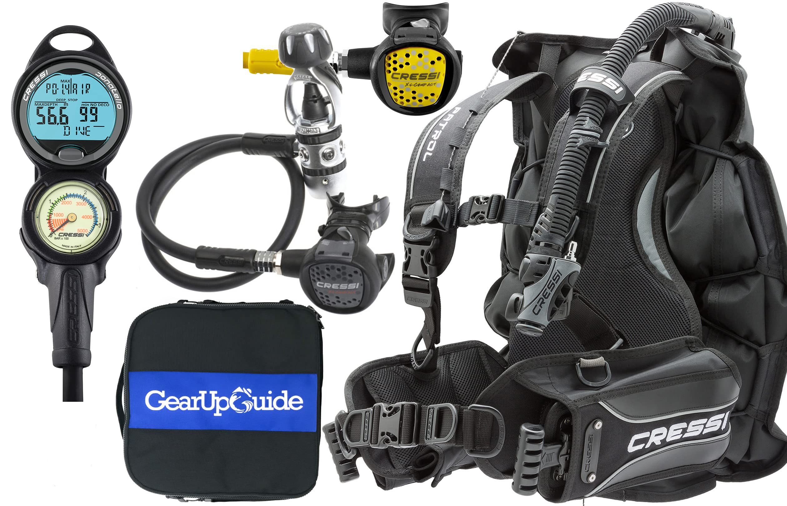 Cressi Trim Scuba Diving Gear Package Complete with Patrol BCD - Donatello C2 Dive Computer - AC2 Compact Regulator Set Fully As