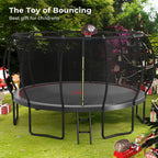 Lyromix 14FT Trampoline Outdoor with Basketball Hoop, Trampoline with Lights for Kids and Adults, Recreational Trampolin with Sp