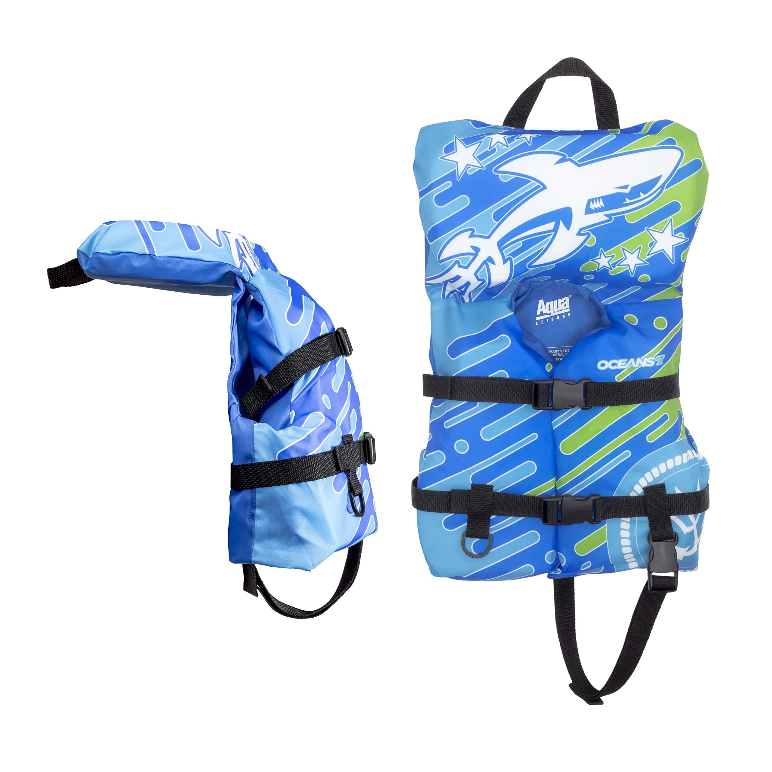 Oceans7 US Coast Guard Approved Infant Life Jacket 8-30 lbs - Type II PFD Flex-Form Chest Personal Flotation Device, Blue/White