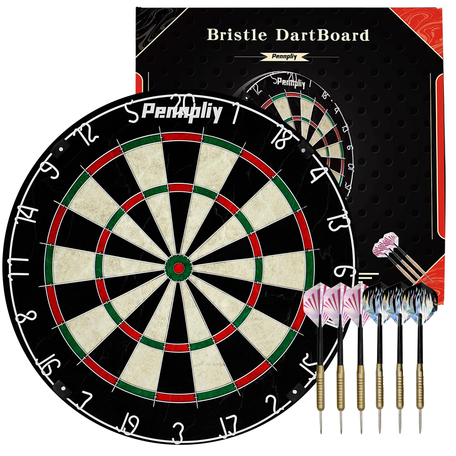 Pennpliy Bristle Dart Board Set For Adults, Professional 18'' Steel Tip Outdoor Dartboard Set, High-Grade Compressed Sisal Metal