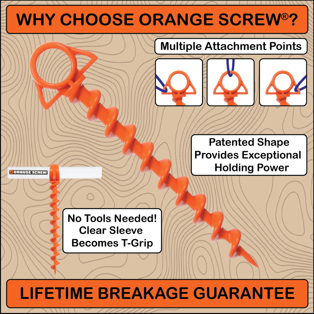 Orange Screw: The Ultimate Ground Anchor  Large 2 Pack Tent Stakes  Made In Usa (Orange)