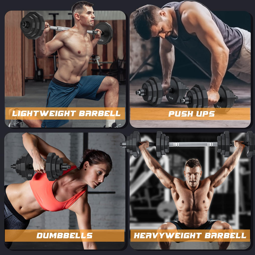 Kiss Gold Dumbbells Set, Adjustable Weights Dumbbell 22Lb/44Lb/66Lb With Solid Steel, Barbell Free Weight Set With Connector Wor