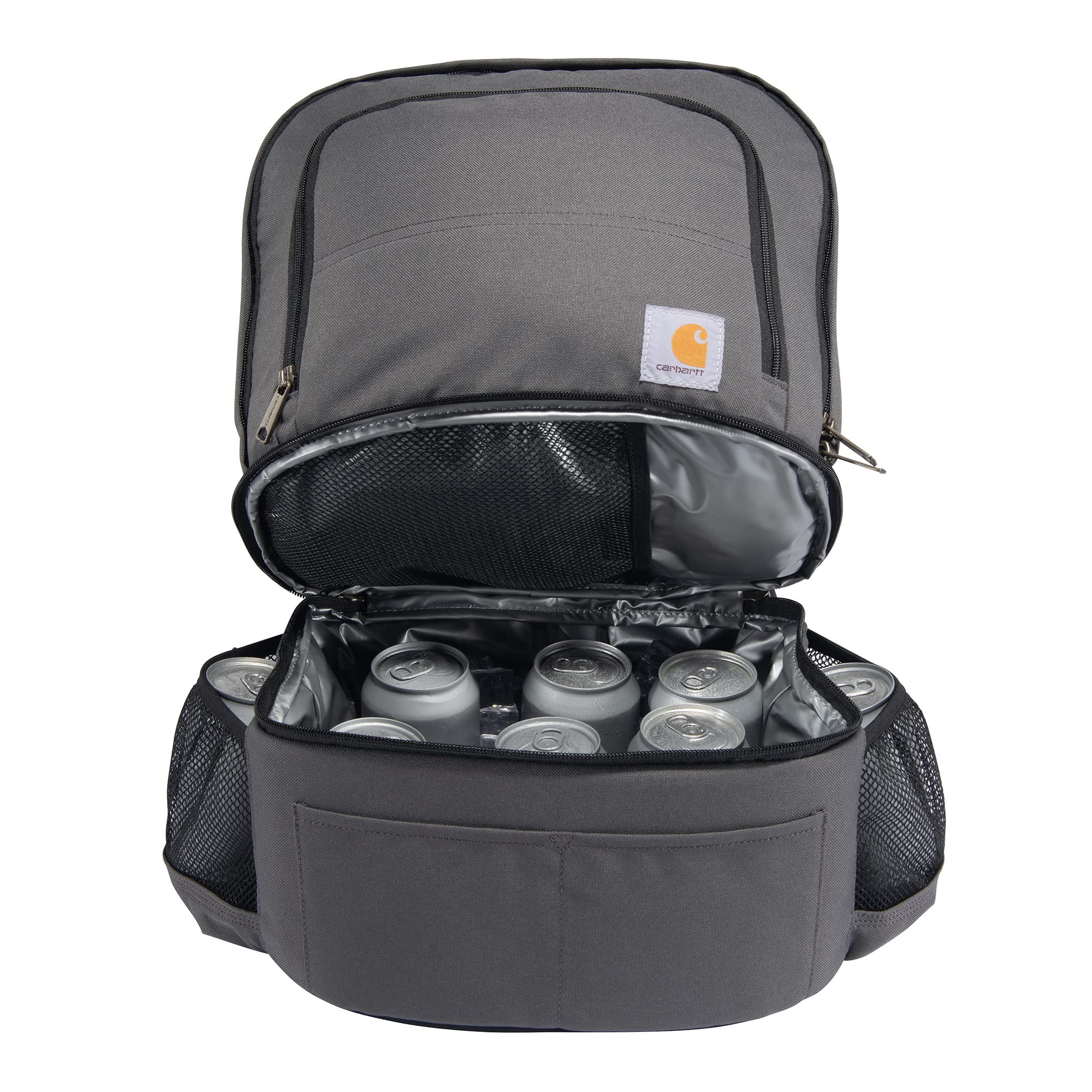 Carhartt Insulated 24 Can Two Compartment Cooler Backpack, Backpack With Fully-Insulated Cooler Base, Gray