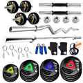 BULLAR Professional Adjustable Rubber Coated 10kg to 50kg Home Gym Set with 4ft Straight, EZ Curl Rod, Metal Rubber Weight Plate