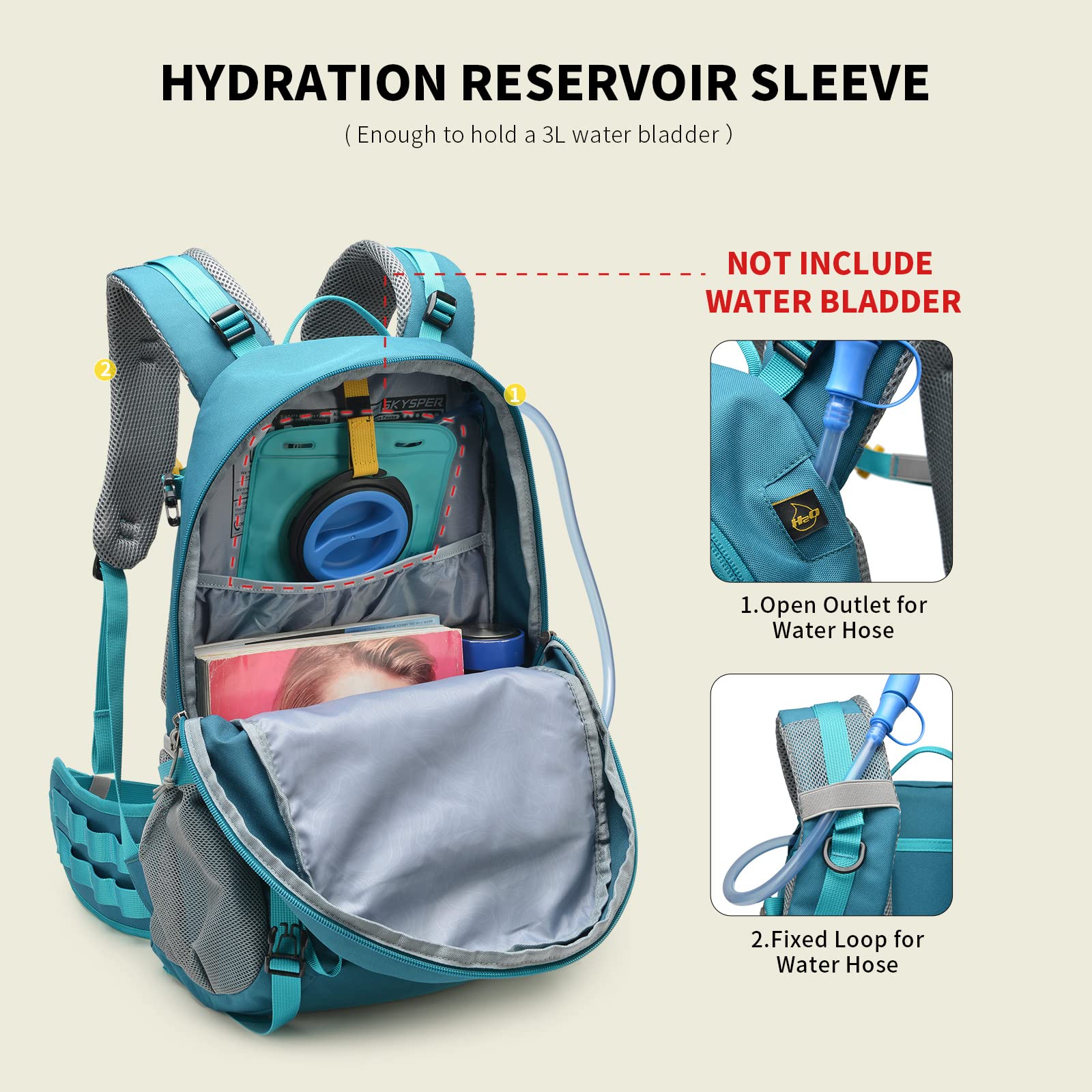 Skysper Hiking Backpack For Men Women, 35L Travel Backpack Waterproof Camping Backpack Outdoor Lightweight Daypack(Teal)