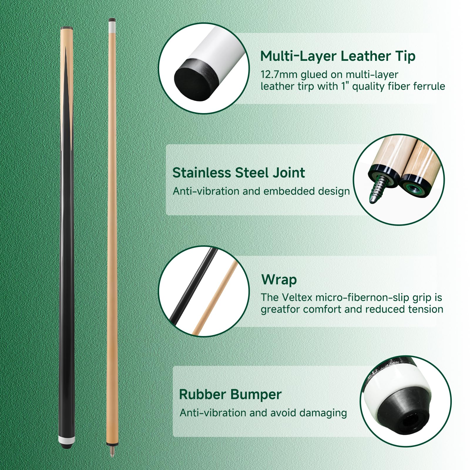 Hmqq Pool Cue Stick (58'' Billiards Cue Stick Set Of 4,Weight 20 Oz)