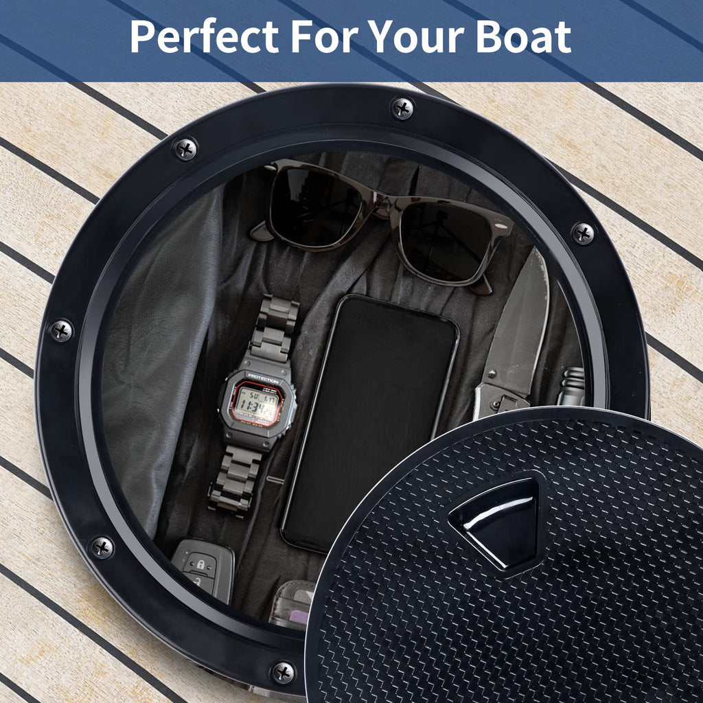 Smartmarine Marine Access Hatch Black Round Non Slip Boat Inspection Hatch 8 Inch(4'' 6'' 8'')