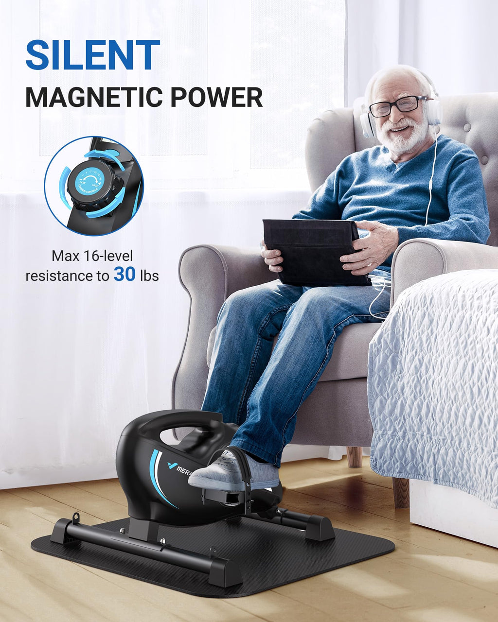 Under Desk Bike Pedal Exerciser, Quiet Magnetic Mini Exercise Bike With Merach App For Arm, Leg Recovery, Physical Therapy, Smoo
