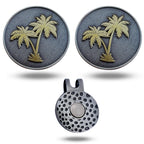 Full Metal Markers Palm Tree Unique Magnetic Metal Golf Ball Marker Accessory With Hat Clip For Men And Women (2 Ball Markers + 