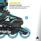 Rollerblade Microblade Kids Adjustable Fitness Inline Skate, Black/Light Blue,Junior, Youth Performance Inline Skates