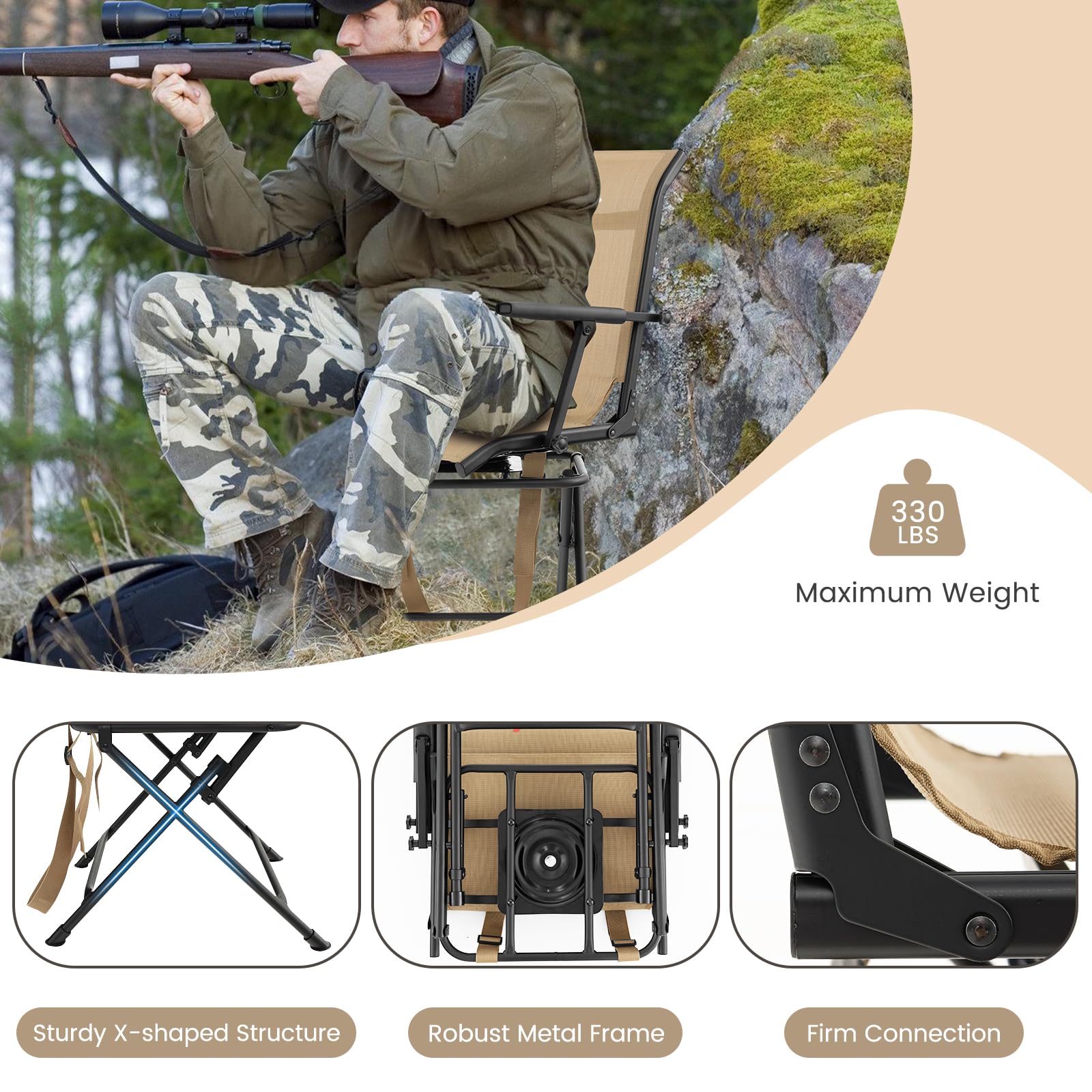 Goplus Hunting Chair, 360 Swivel Folding Hunting Blind Chair With Carrying Strap, 330Lbs Capacity, Portable Deer Hunting Stool,