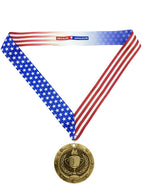 Decade Awards' 1St Place Gold Medal - Large Metal - Olympic Award Medals With Stars & Stripes American Flag V Neck Ribbon - Perf