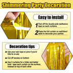 3 Pack Gold Foil Fringe Curtain Backdrop, 3.28Ft X 8.2Ft Metallic Tinsel Foil Fringe Streamer Curtains For Photo Booth, Valentin