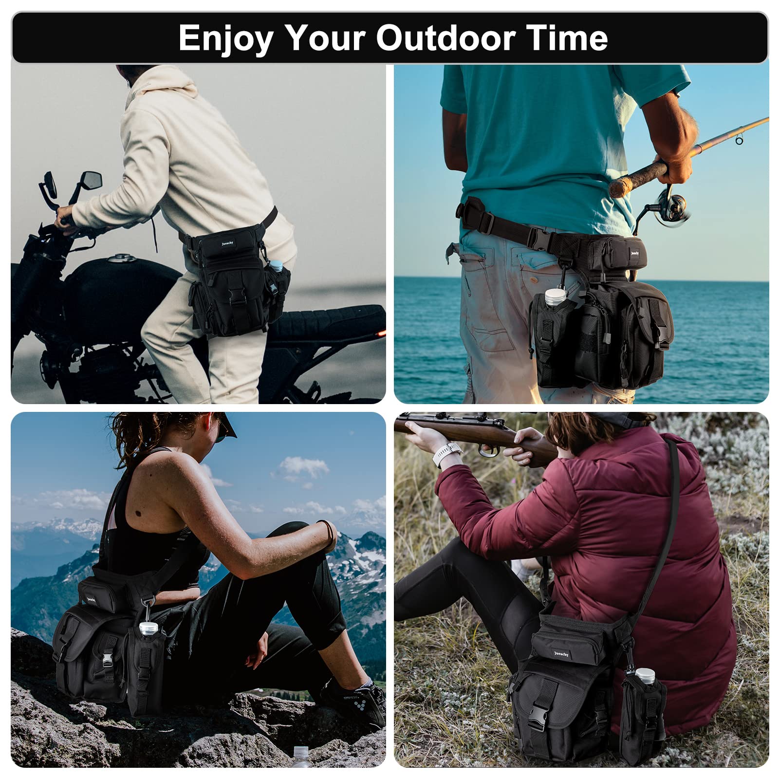 Jueachy Drop Leg Bag For Men Tactical Metal Detecting Thigh Pack With Water Bottle Pouch Black