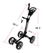 Qwik-Fold 4 Wheel Folding Push Pull Golf Cart - Foot Brake - One Second To Open & Close! (Black/Charcoal)
