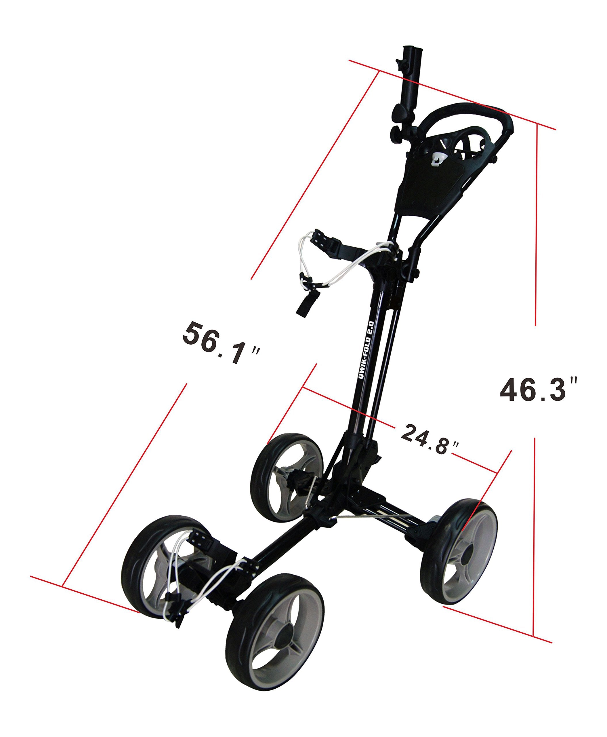 Qwik-Fold 4 Wheel Folding Push Pull Golf Cart - Foot Brake - One Second To Open & Close! (Black/Charcoal)