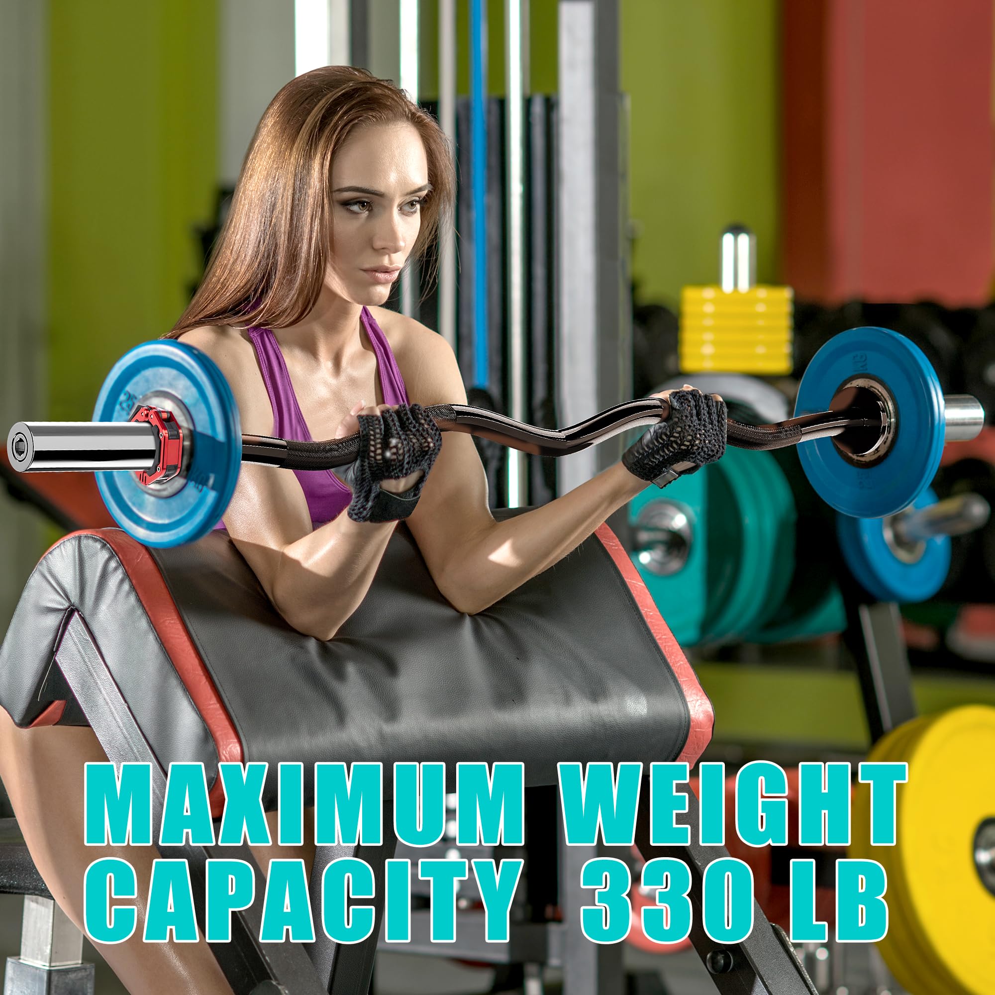 Ez Bar Curl Barbell 4Ft-22Lb 330Lbs Capacity Olympic Bearing Barbell (330Lb-Black)