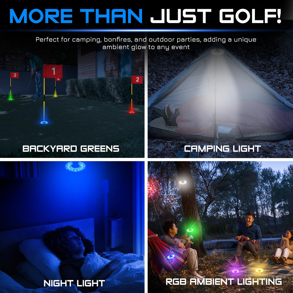 Kingtop Led Golf Hole Lights With Lens, Rgb Light Up Night Golf, Putting Green Cup Lights, Glowing In The Dark Lights For Golf H