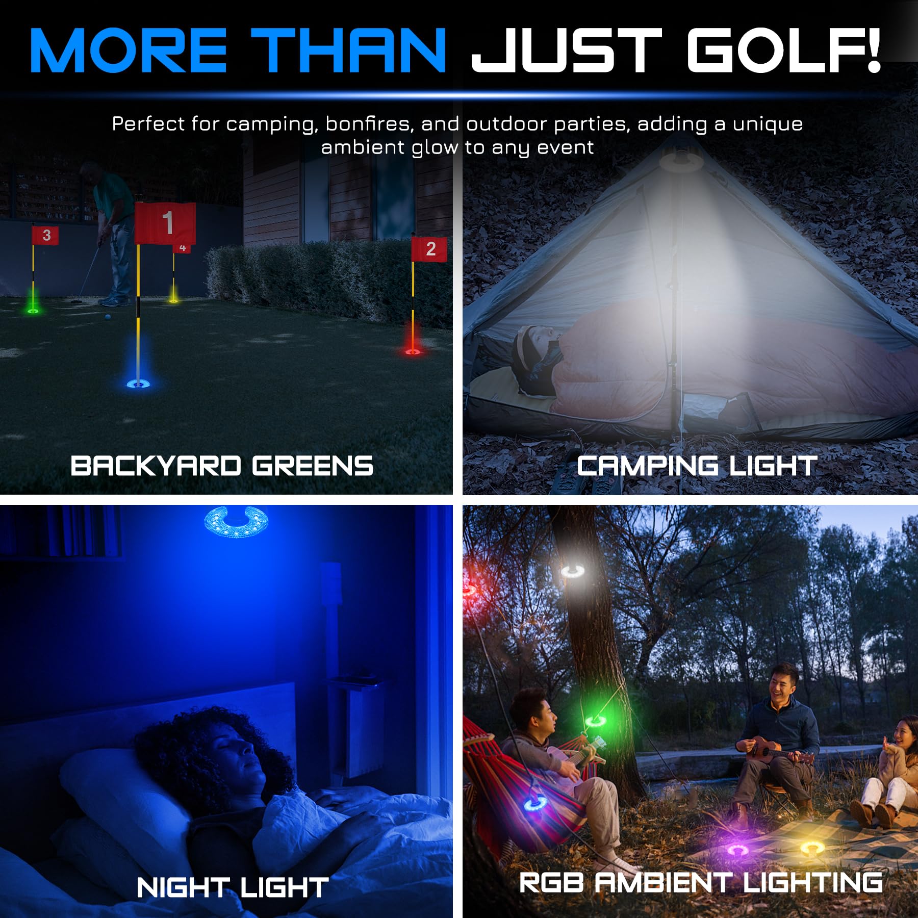Kingtop Led Golf Hole Lights With Lens, Rgb Light Up Night Golf, Putting Green Cup Lights, Glowing In The Dark Lights For Golf H