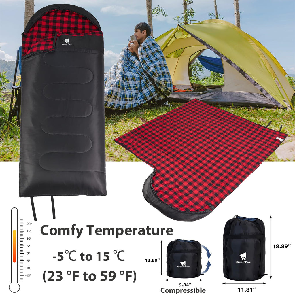 Geertop Adults Sleeping Bag Flanner For Big And Tall People Lightweight Backpacking Sleeping Bag Waterproof 4 Season For Camping