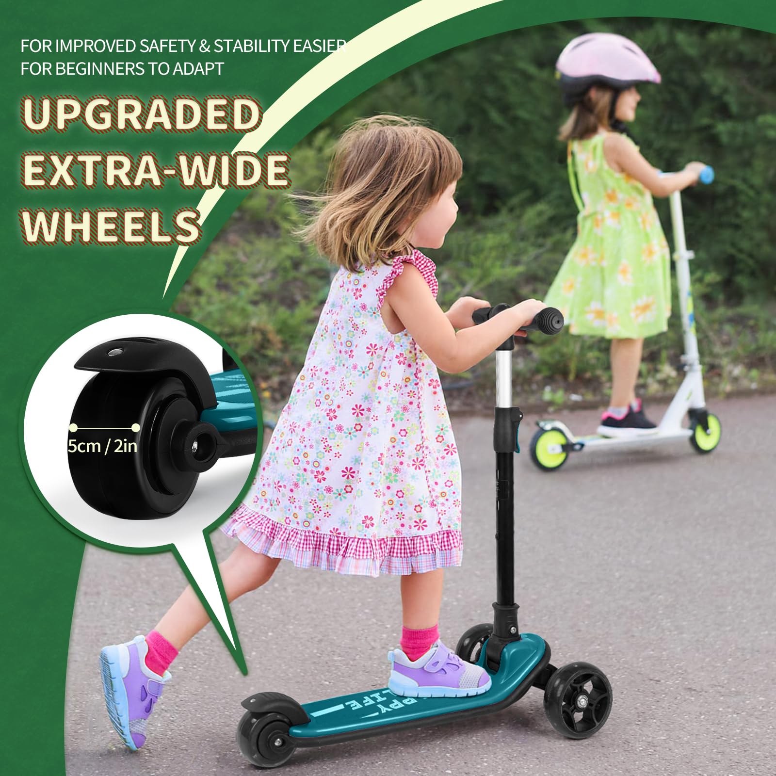 besrey Kick Scooter for Kids Ages 3-10, 3-Wheel Folding Scooter with Adjustable Height, LED Light Wheels, Extra Wide Deck for Ou