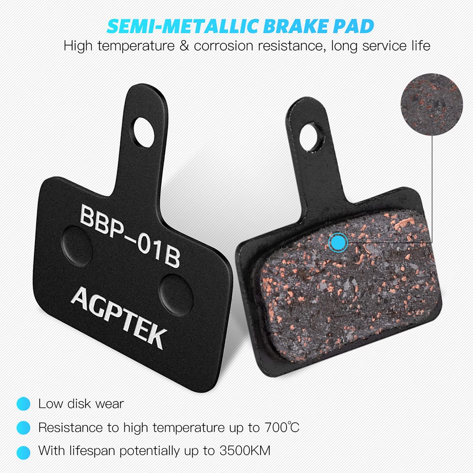 Agptek Bike Brake Pads, High-Performance Brake Pads, Disc Brake Pads & Spring (Semi-Metallic) For Mountain Bike Disc Brakes, 4 P