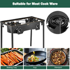 Goplus Outdoor Camping Stove, Dual Burner Propane Gas Cooker W/Detachable Legs & 0-20 Psi Regulator & Csa Approval For Camp Pait